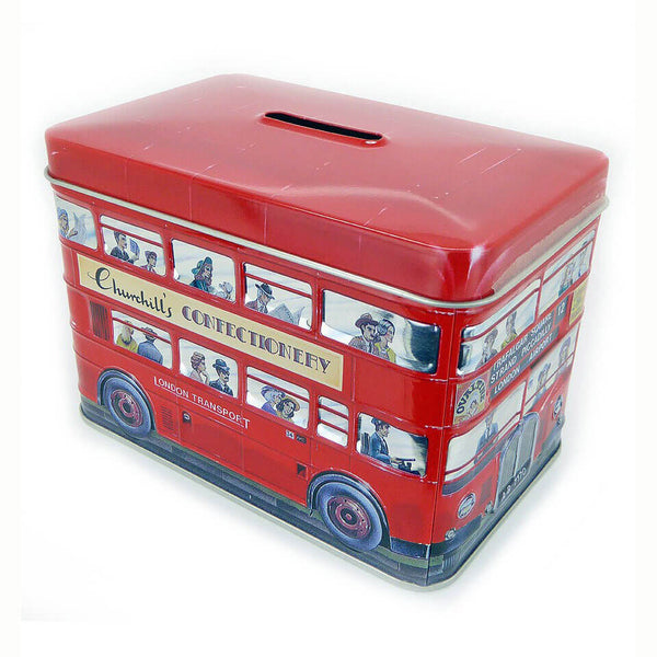 Churchills London Bus Money Bank Tin with English Toffees 150g