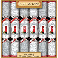 Pudding Lane Christmas Crackers Red Letter Box with Grey and White and Silver Background 12 X 12.5 Inch 455g