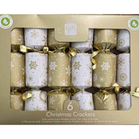 Giftmaker Christmas Crackers Gold and White Mini Crackers with Snowflakes 6 x 8 Inch 55g