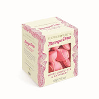 Flower and White Meringue Drops White Chocolate Raspberry Carton 100g