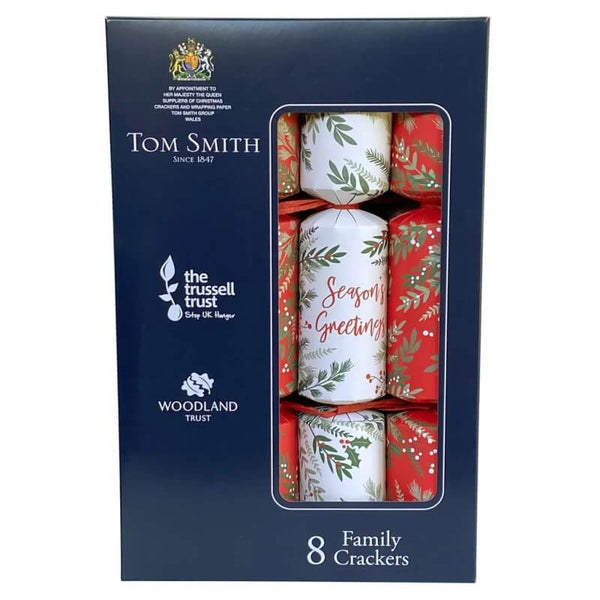 Tom Smith Christmas Crackers Red and Cream Season's Greetings Script Tradtional Family Crackers 8 x 12.5 Inch 250g